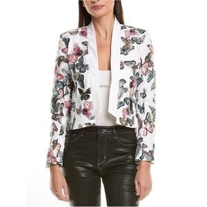 L’AGENCE Butterfly Print Cropped Jacket Blazer White Embroidered Size 0